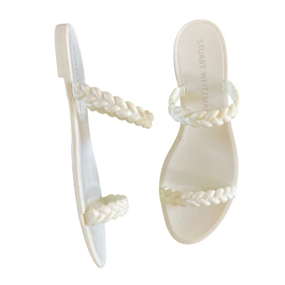 Stuart Weitzman Braida Sawyer Braided Jelly Flats Sandals White